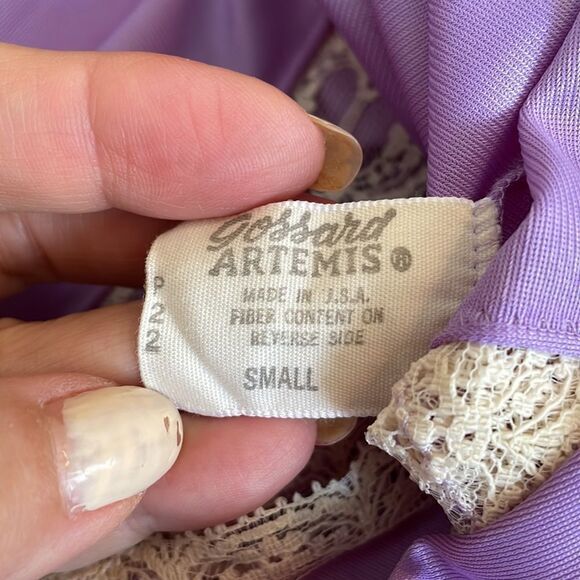 Vtg 60s Gossard Artimis lavender with cream lace long nylon robe & gown set - Picture 6 of 12